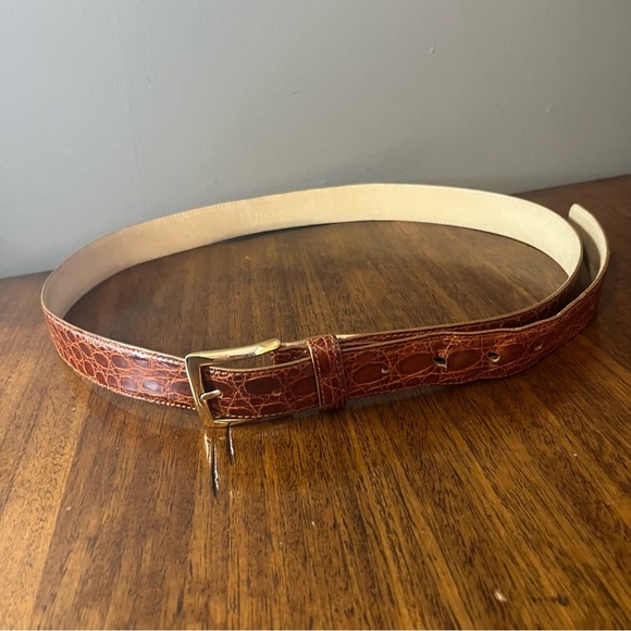 Men's genuine Crocodile or alligator belt. Solid brass buckle. Vintage - Picture 2 of 4